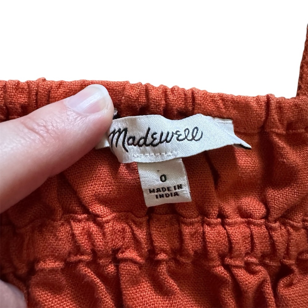 Madewell Linen Square Neck Mini Dress Dark Copper Size 0 - Picture 11 of 12